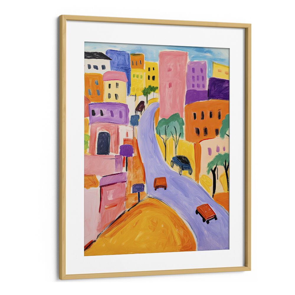 Color City  Kids Paintings in Oak Wood Frame With Mount