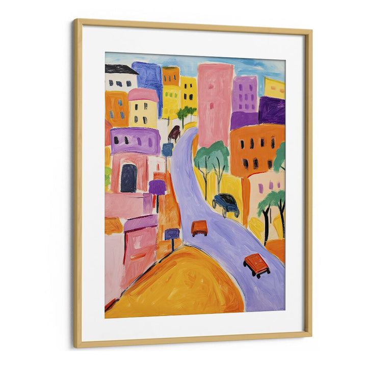 Color City  Kids Paintings in Oak Wood Frame With Mount