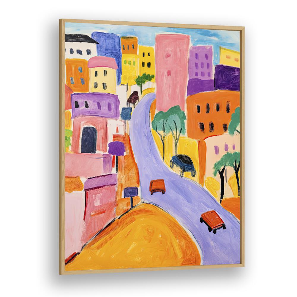 Color City  Kids Paintings in Oak Wood Plain Frame