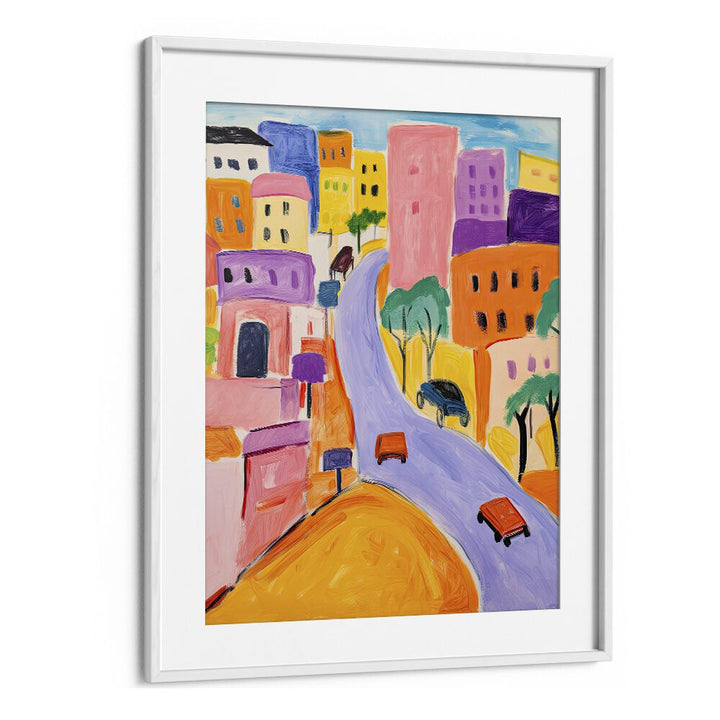 Color City  Kids Paintings in White Frame With Mount