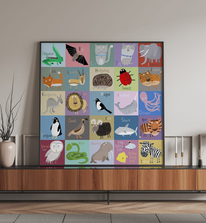 Colorful Chequered Animal Alphabet By Carla Daly Kids Painting  placed on a wall