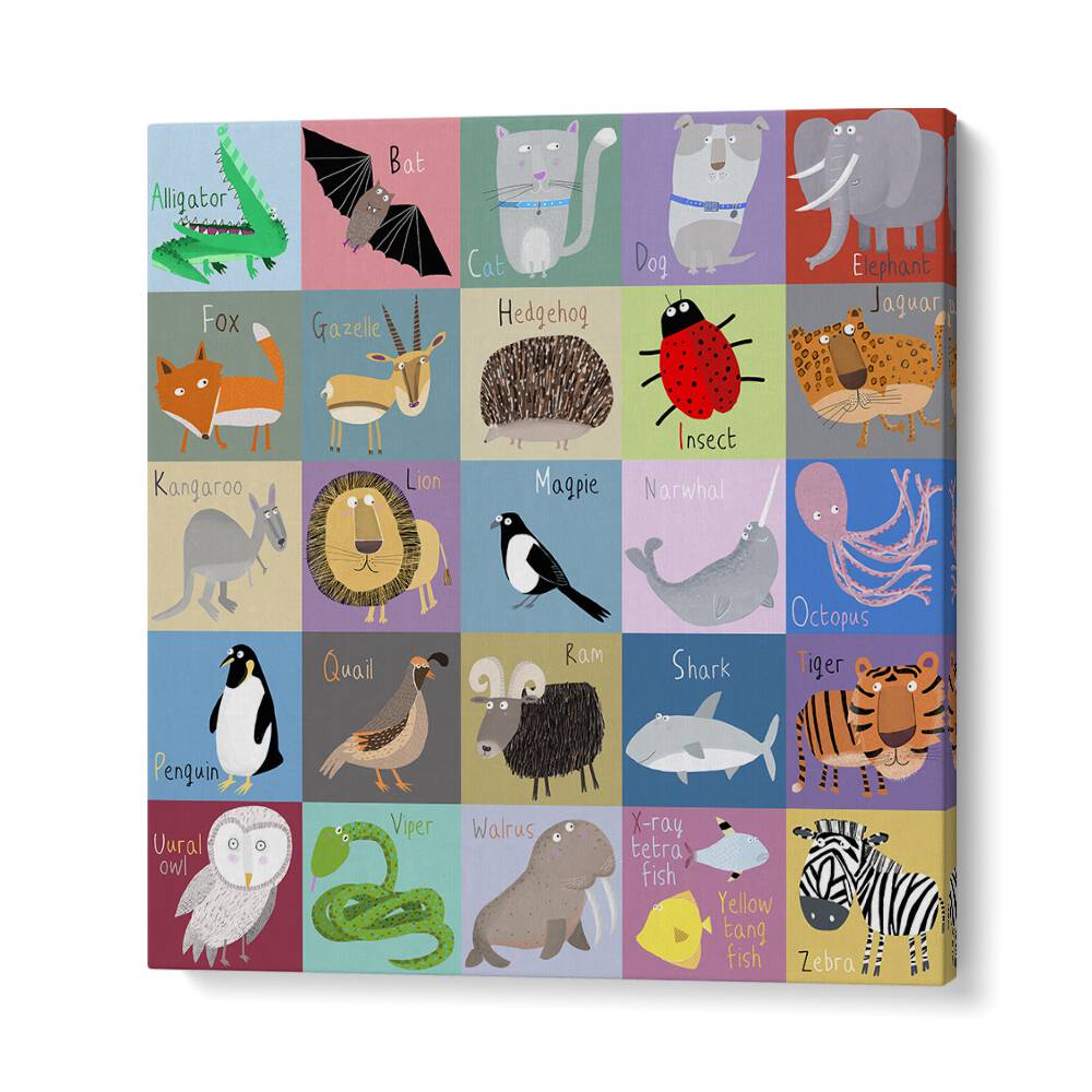 Colorful Chequered Animal Alphabet By Carla Daly Kids Painting in Gallery Wrap