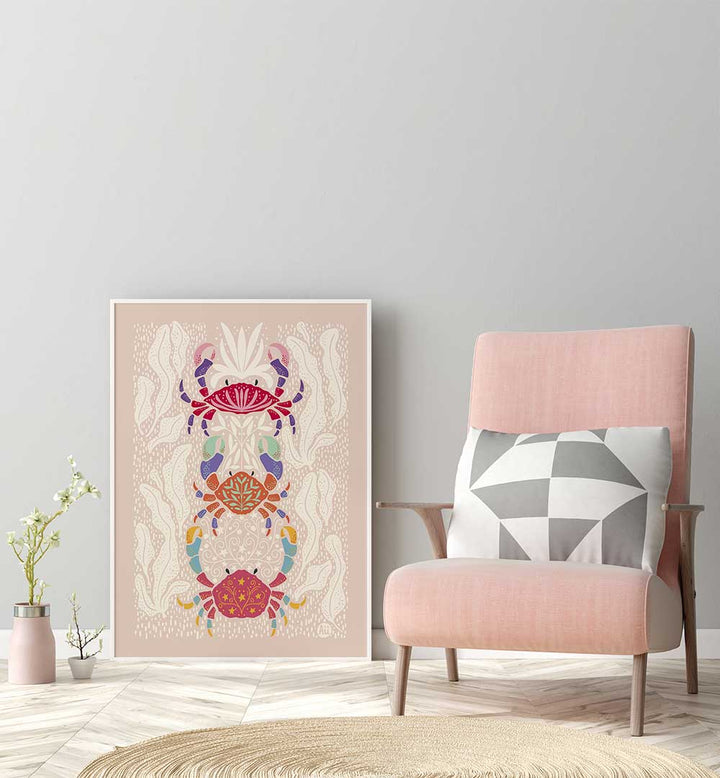 COLORFUL CRABS IN RED , BAR & CAFE ART