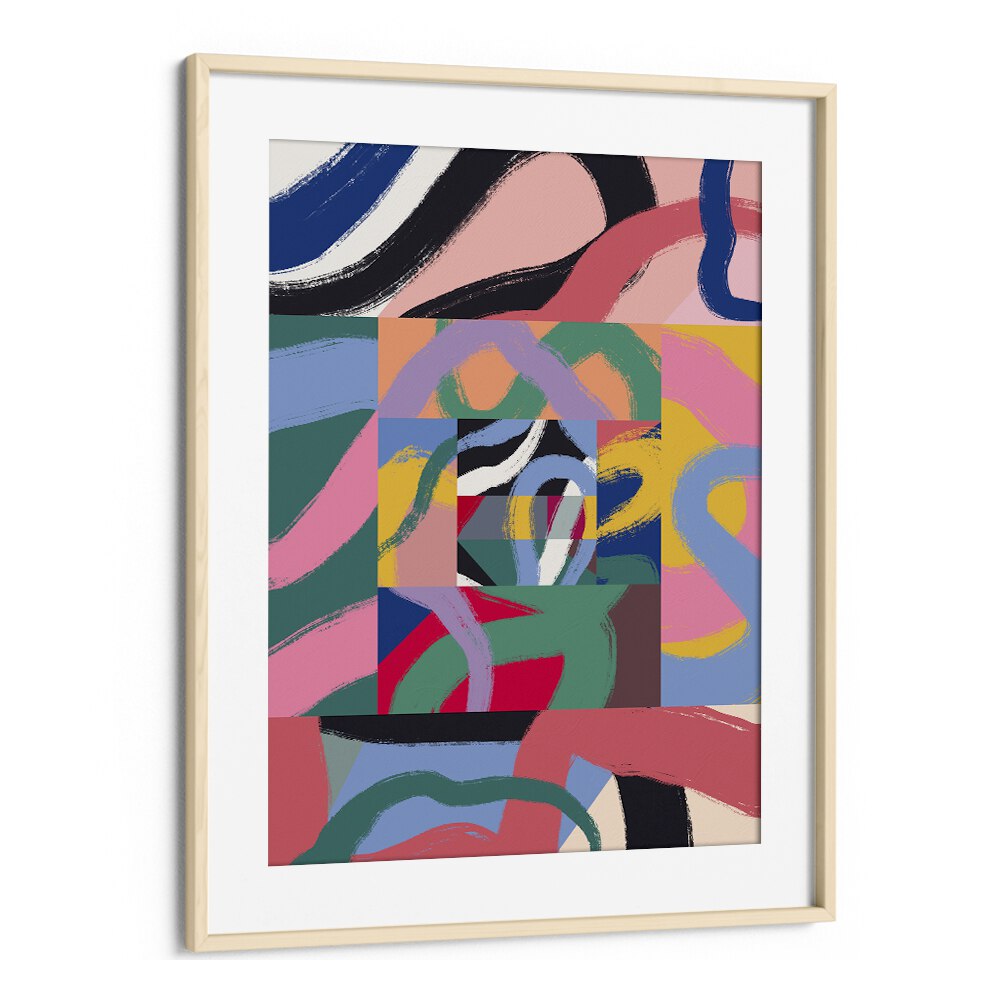 Colorful Line Ribbon Abstract By Little Dean Abstract Art Abstract Paintings in Oak Wood Frame With Mount