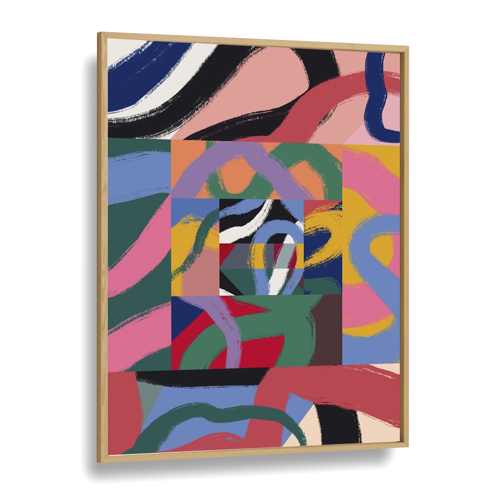 Colorful Line Ribbon Abstract By Little Dean Abstract Art Abstract Paintings in Oak Wood Plain Frame