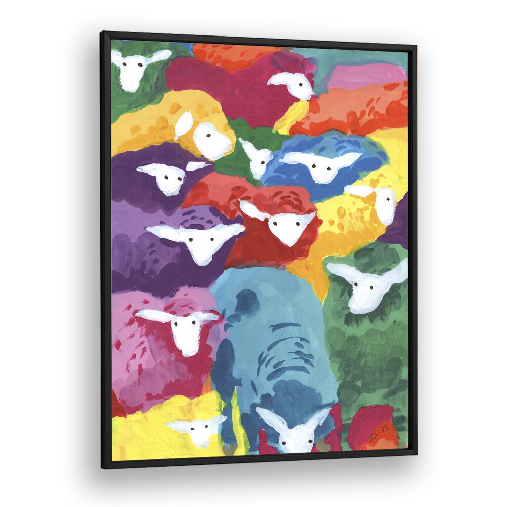 Colorful Sheep Cocktail By Ania Zwara Kids Room Paintings Kids Room Wallart in Black Plain Frame