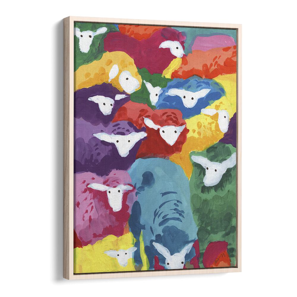 Colorful Sheep Cocktail By Ania Zwara Kids Room Paintings Kids Room Wallart in Oak Wood Floater Frame