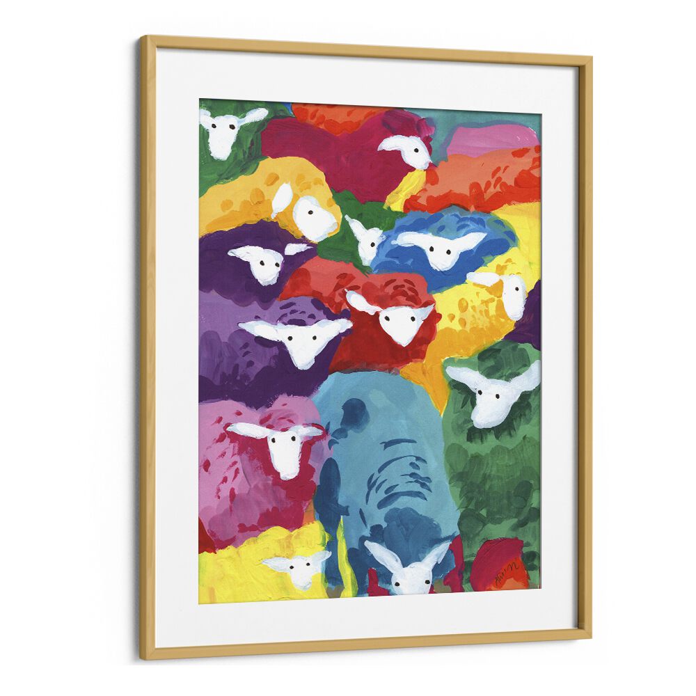 Colorful Sheep Cocktail By Ania Zwara Kids Room Paintings Kids Room Wallart in Oak Wood Frame With Mount