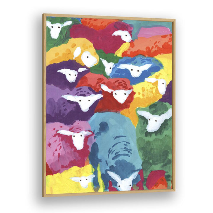 Colorful Sheep Cocktail By Ania Zwara Kids Room Paintings Kids Room Wallart in Oak Wood Plain Frame