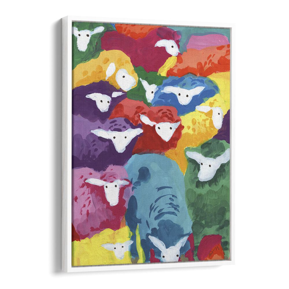 Colorful Sheep Cocktail By Ania Zwara Kids Room Paintings Kids Room Wallart in White Floater Frame