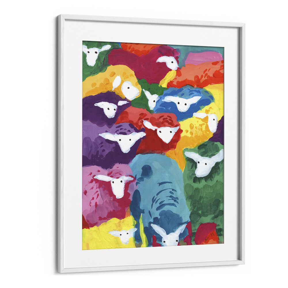 Colorful Sheep Cocktail By Ania Zwara Kids Room Paintings Kids Room Wallart in White Frame With Mount