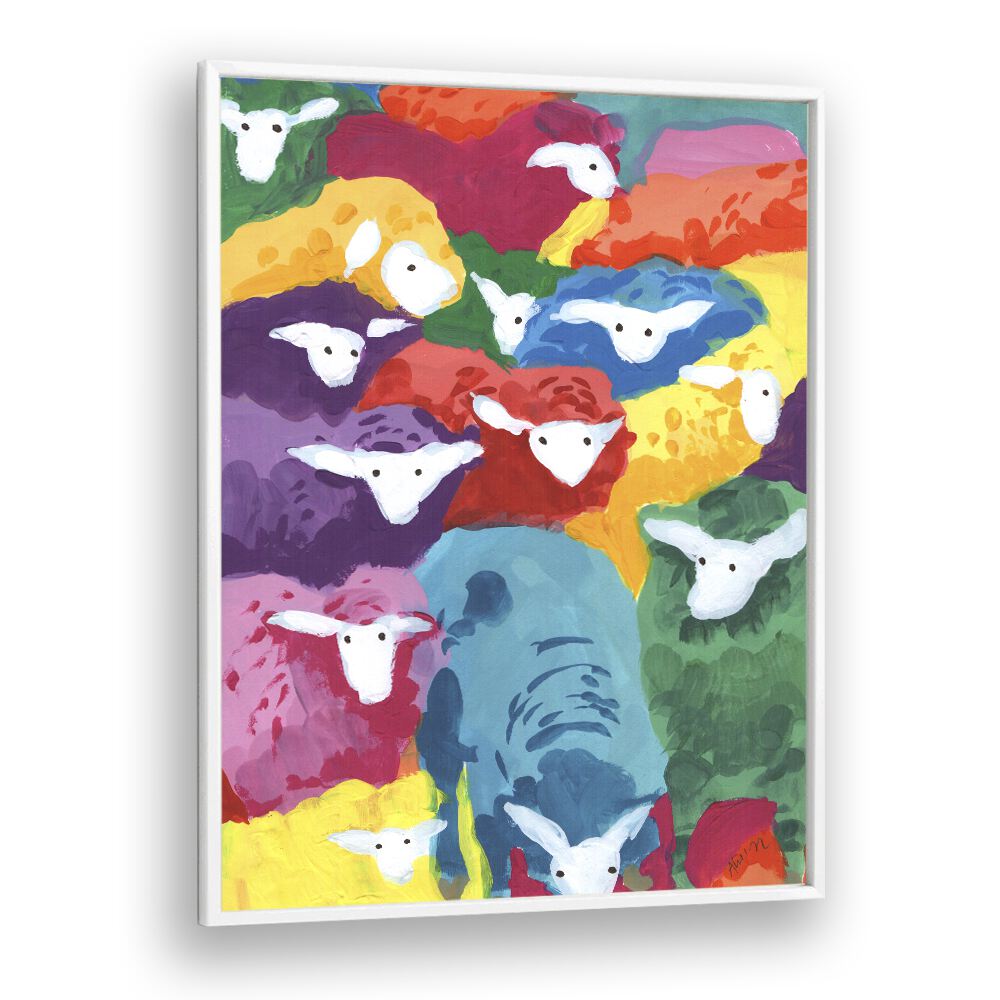 Colorful Sheep Cocktail By Ania Zwara Kids Room Paintings Kids Room Wallart in White Plain Frame