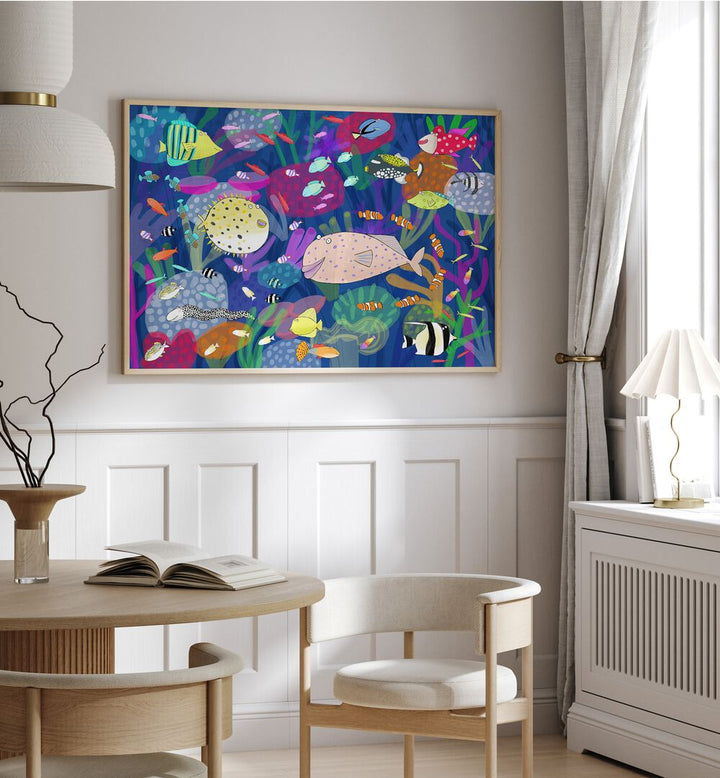 Colorful Tropical Fish Illustration By Carla Daly Kids Room Art placed on wall