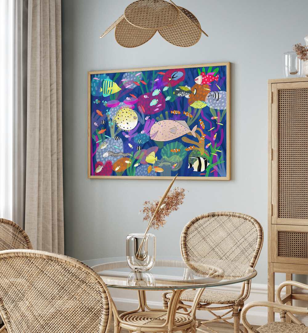 Colorful Tropical Fish Illustration By Carla Daly Kids Room Art placed on wall