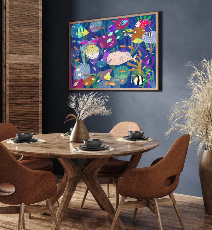 Colorful Tropical Fish Illustration By Carla Daly Kids Room Art placed on wall