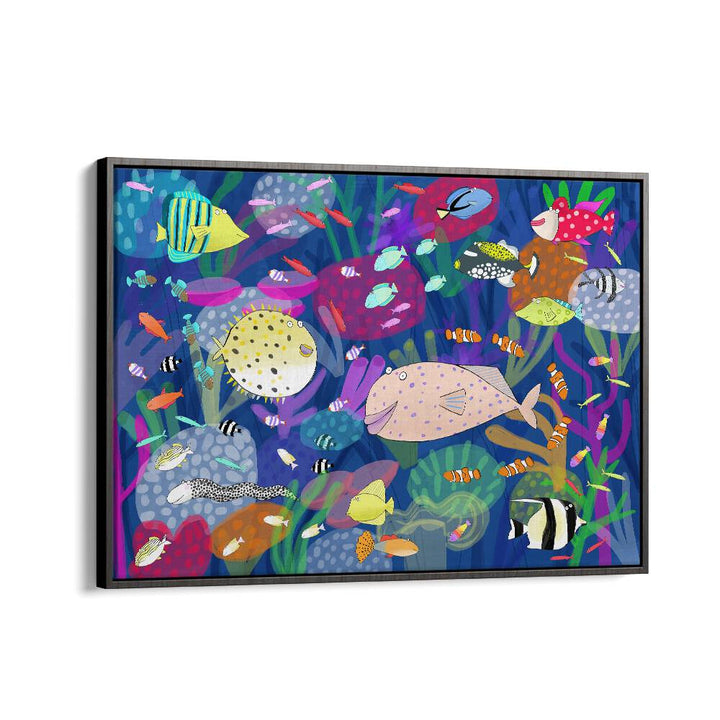 Colorful Tropical Fish Illustration By Carla Daly Kids Room Art in Black Floater Frame