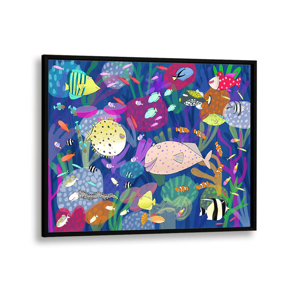 Colorful Tropical Fish Illustration By Carla Daly Kids Room Art in Black Plain Frame