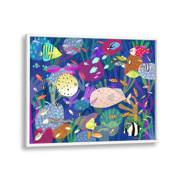 Colorful Tropical Fish Illustration By Carla Daly Kids Room Art in White Plain Frame