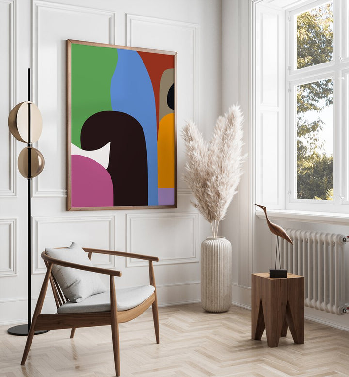 Colour Moods I Abstract Paintings Abstract Art Prints in Dark Wood Plain Frame placed on a White Colored Wall in the Drawing Room