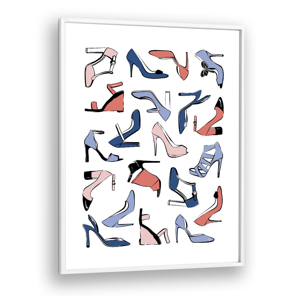 Colourful Heels by Martina Fashion Paintings Fashion Posters in White Plain Frame