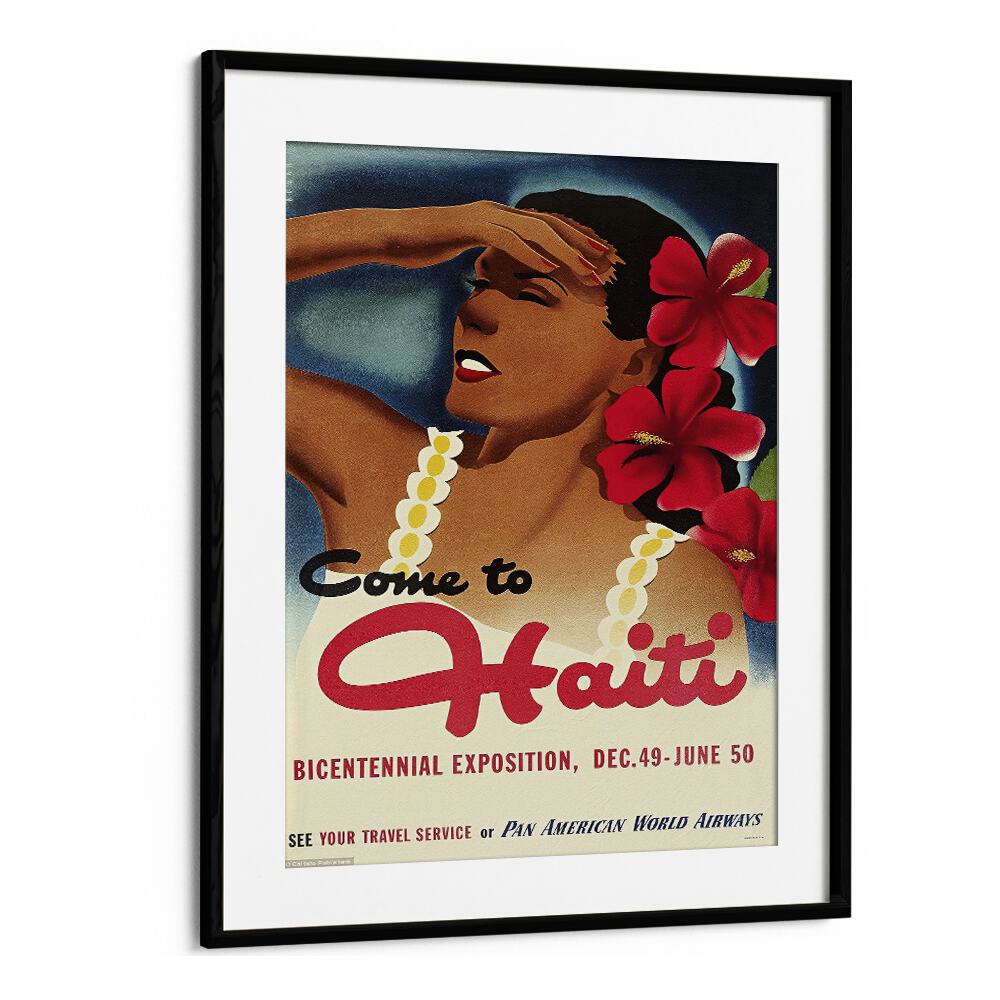 Come To Haiti-Dec 49-June 50 Retro Vintage Travel Travel Posters in Black Frame With Mount