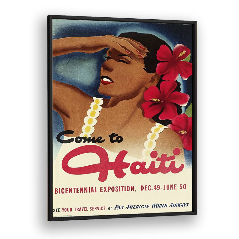 Come To Haiti-Dec 49-June 50 Retro Vintage Travel Travel Posters in Black Plain Frame