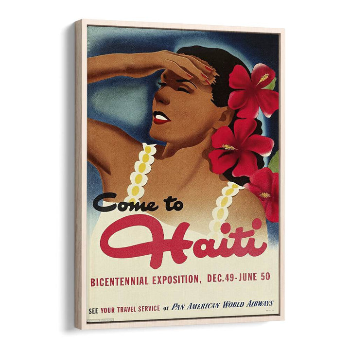 Come To Haiti-Dec 49-June 50 Retro Vintage Travel Travel Posters in Oak Wood Floater Frame