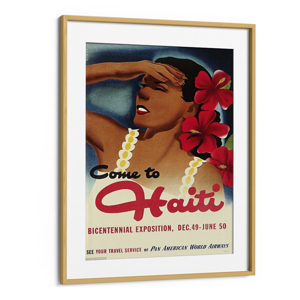 Come To Haiti-Dec 49-June 50 Retro Vintage Travel Travel Posters in Oak Wood Frame With Mount