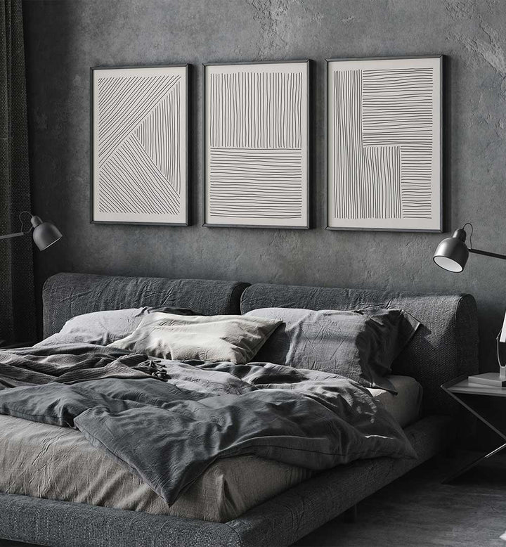 COMPOSED LINES SET , SET OF 3 PAINTINGS