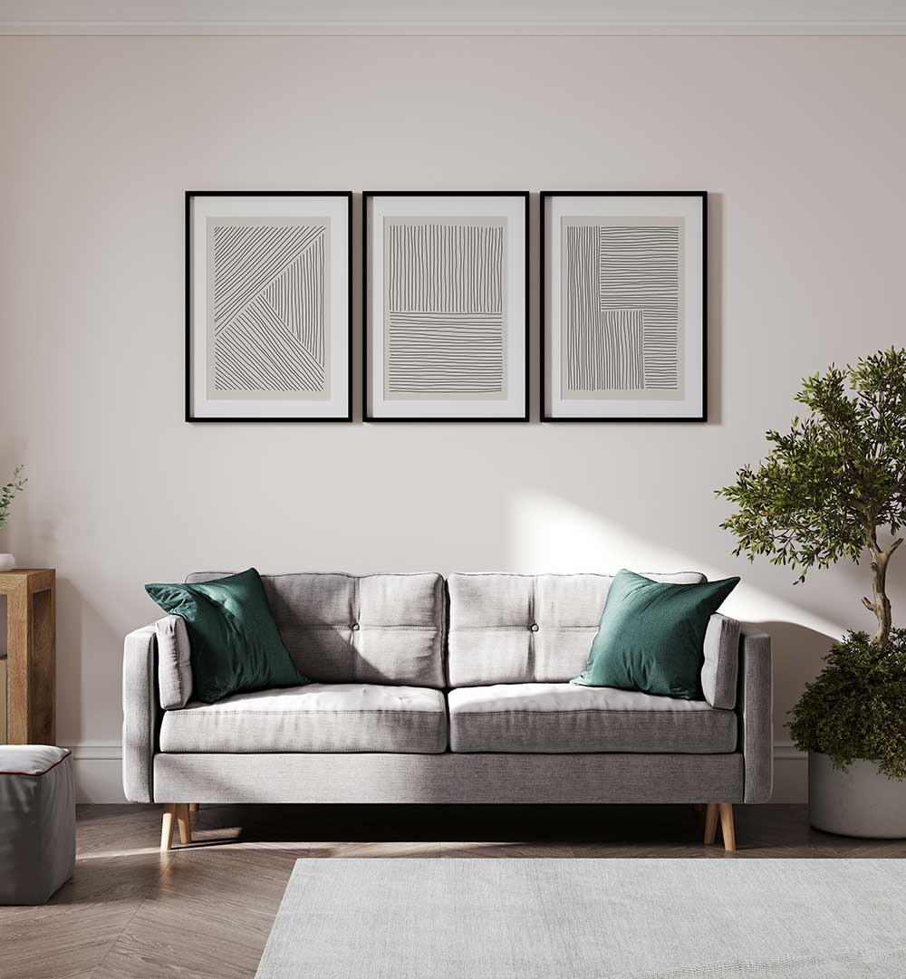 COMPOSED LINES SET , SET OF 3 PAINTINGS