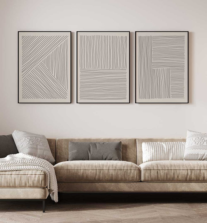 COMPOSED LINES SET , SET OF 3 PAINTINGS