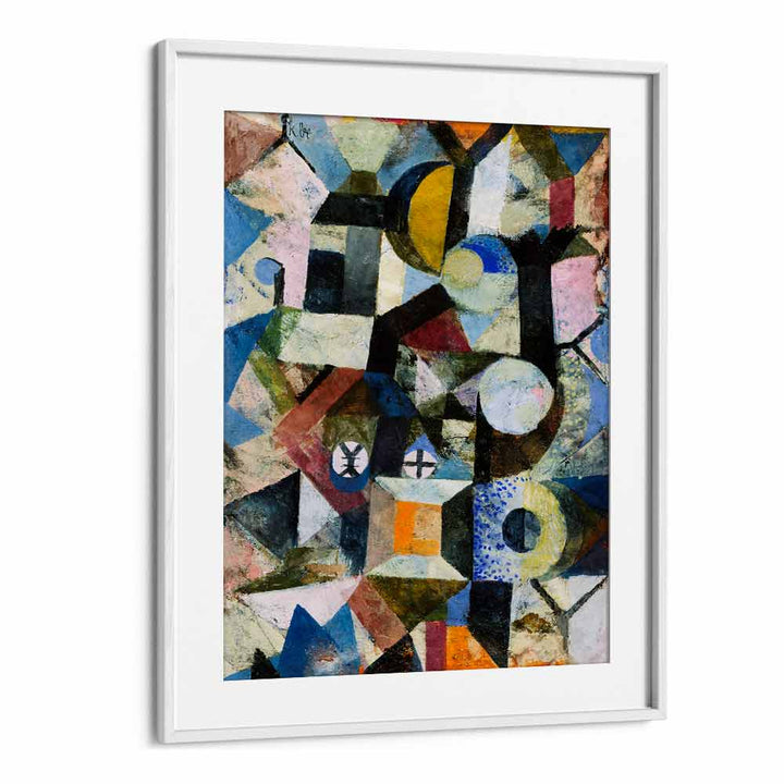 Composition With The Yellow Half-moon And The Y 1918 I Vintage Paintings in White Frame With Mount