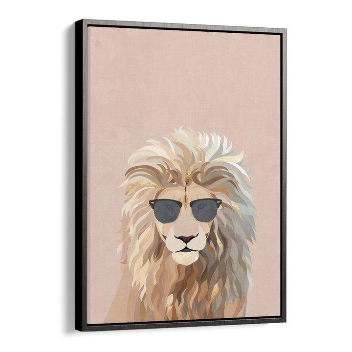 Cool Cat Lion By Sarah Manovski Wildlife Paintings in Black Floater Frame