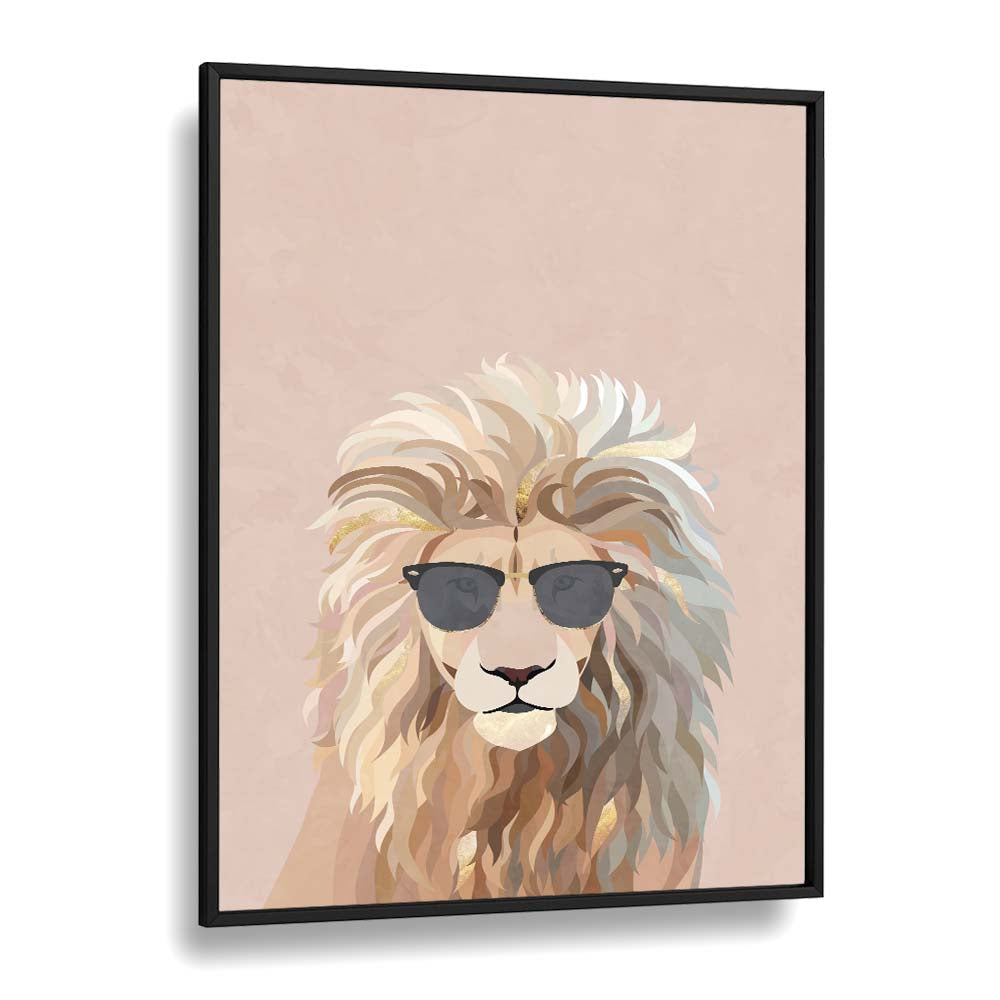 Cool Cat Lion By Sarah Manovski Wildlife Paintings in Black Plain Frame