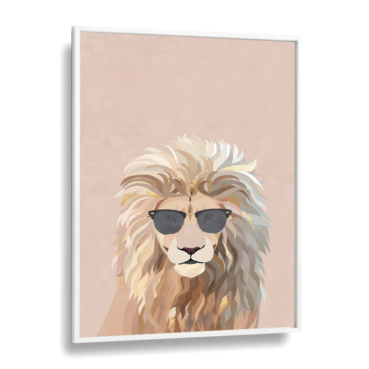 Cool Cat Lion By Sarah Manovski Wildlife Paintings in White Plain Frame