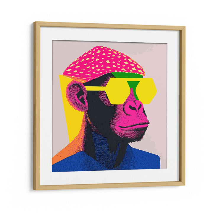 Cool Monkey Pop Art Paintings Pop Art Prints in Oak Wood Frame With Mount