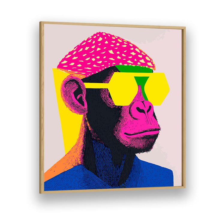 Cool Monkey Pop Art Paintings Pop Art Prints in Oak Wood Plain Frame