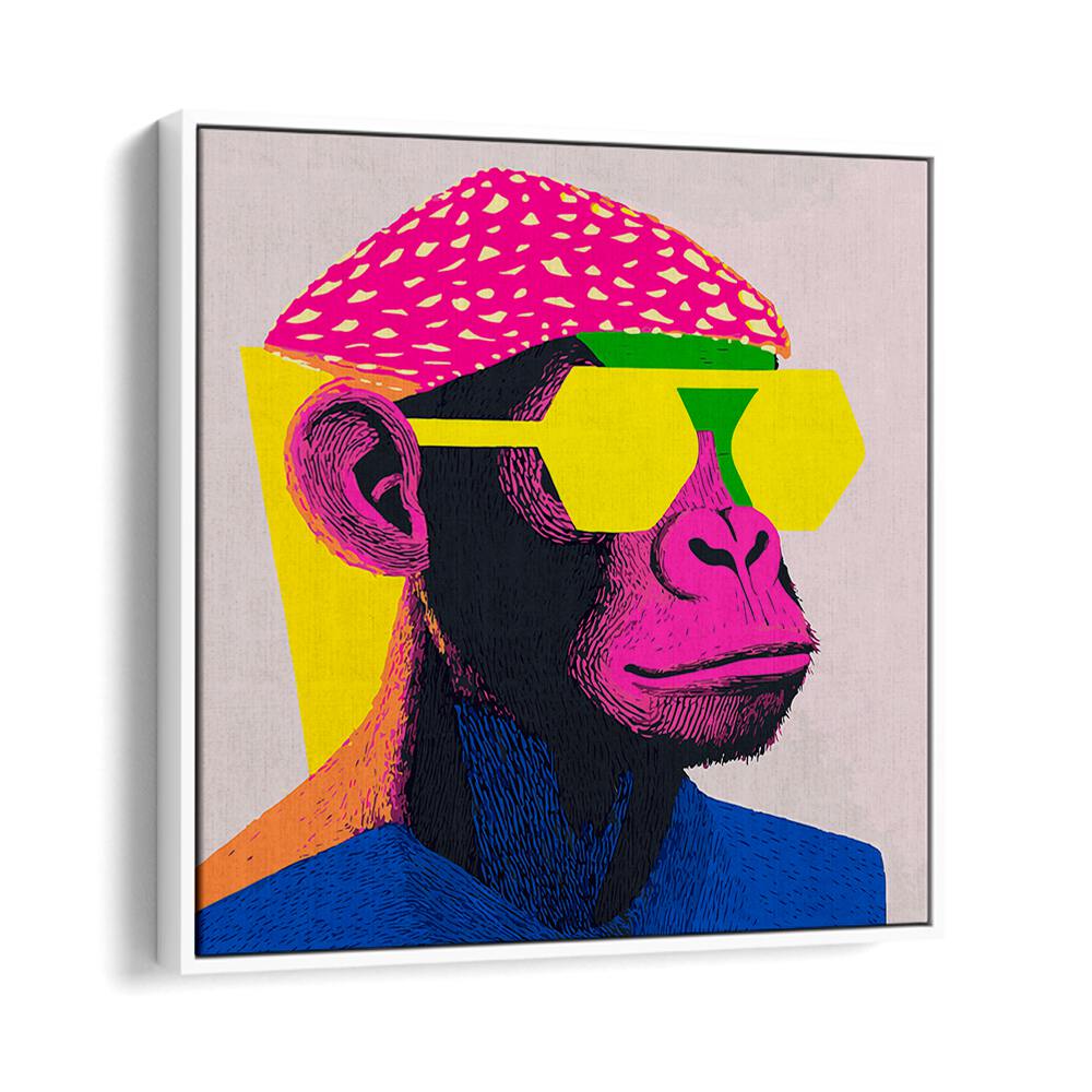 Cool Monkey Pop Art Paintings Pop Art Prints in White Floater Frame