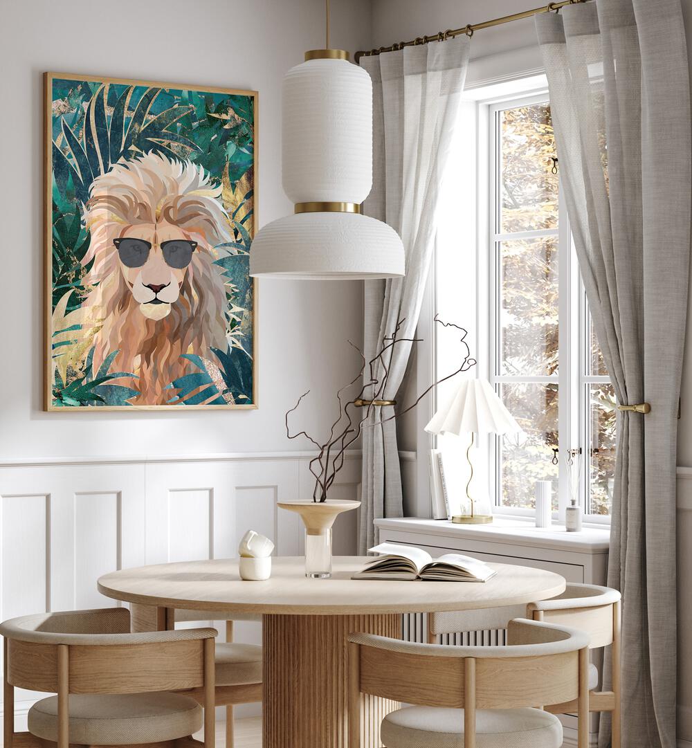 Cool Tropical Lion in Sunglasses By Sarah Manovski Wildlife Painting placed on wall 