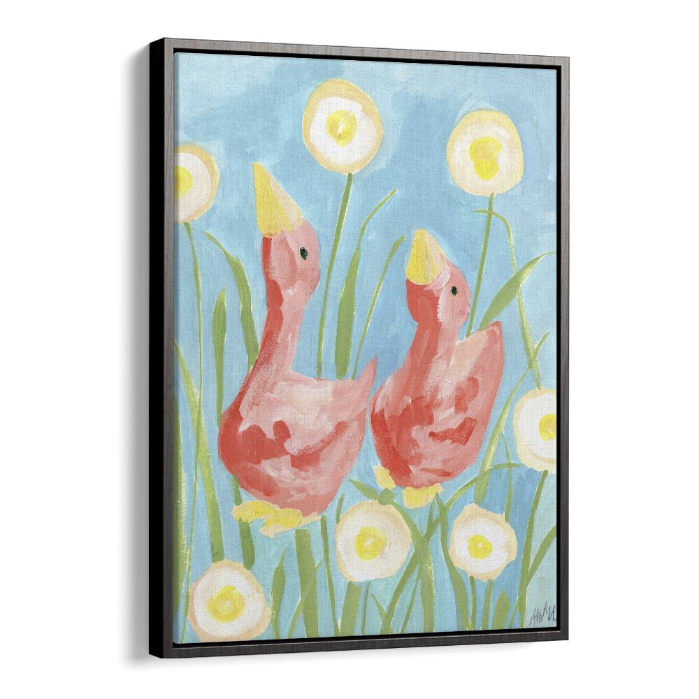 Coral Gees In The Garden By Ania Zwara Kids Room Paintings Kids Room Wallart in Black Floater Frame