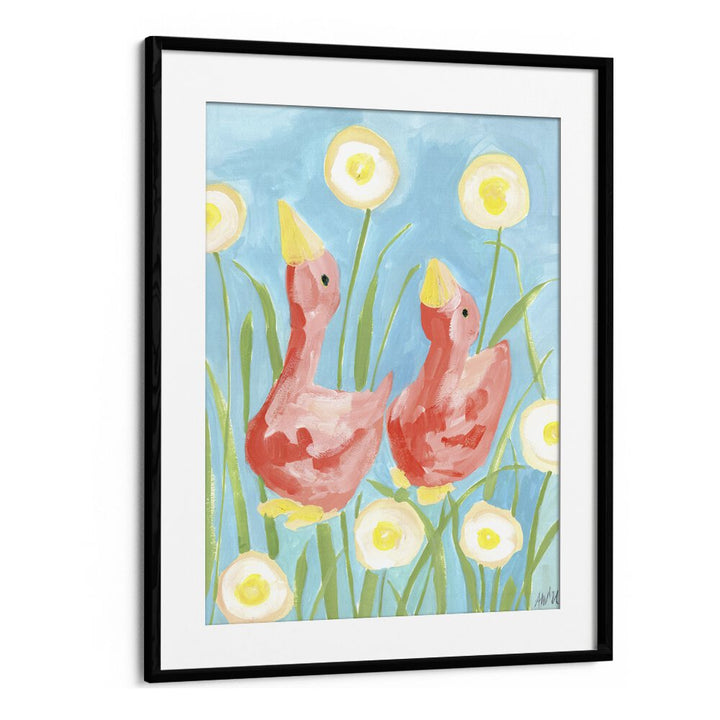 Coral Gees In The Garden By Ania Zwara Kids Room Paintings Kids Room Wallart in Black Frame With Mount