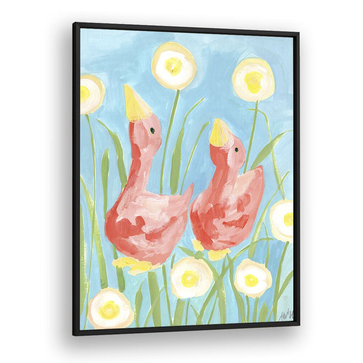 Coral Gees In The Garden By Ania Zwara Kids Room Paintings Kids Room Wallart in Black Plain Frame