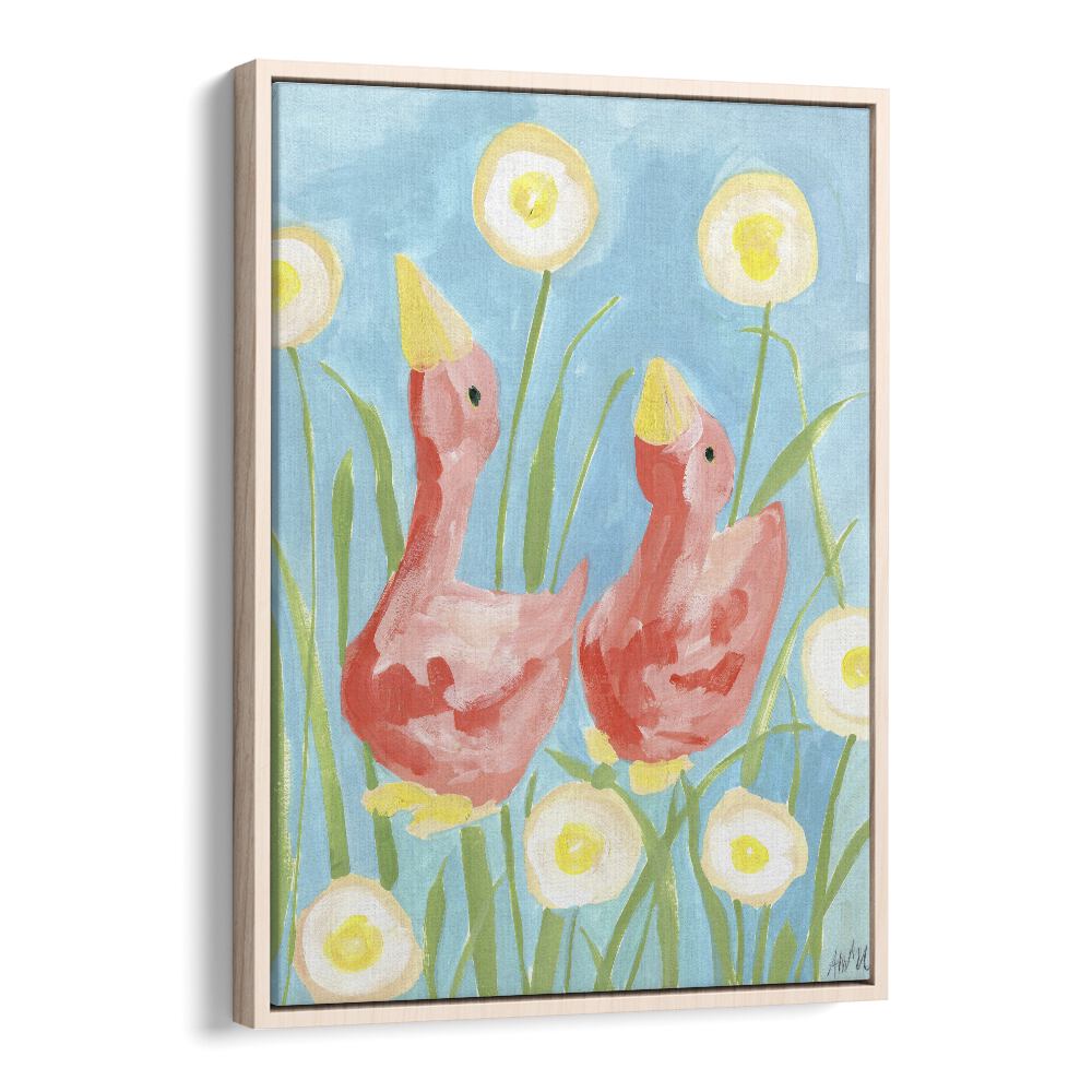 Coral Gees In The Garden By Ania Zwara Kids Room Paintings Kids Room Wallart in Oak Wood Floater Frame