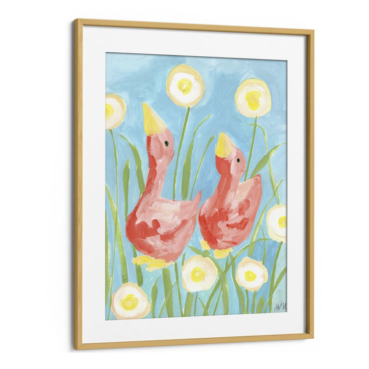 Coral Gees In The Garden By Ania Zwara Kids Room Paintings Kids Room Wallart in Oak Wood Frame With Mount