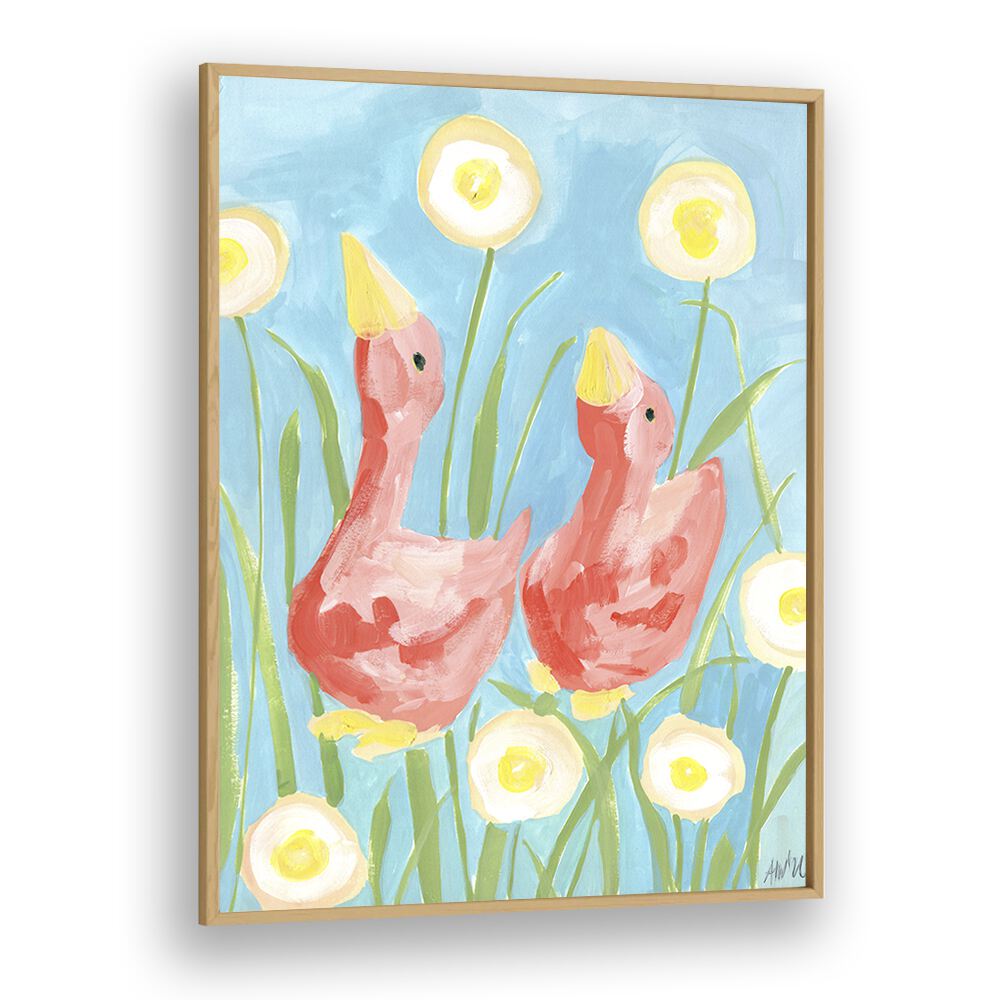 Coral Gees In The Garden By Ania Zwara Kids Room Paintings Kids Room Wallart in Oak Wood Plain Frame