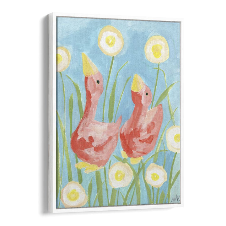 Coral Gees In The Garden By Ania Zwara Kids Room Paintings Kids Room Wallart in White Floater Frame