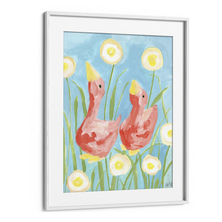 Coral Gees In The Garden By Ania Zwara Kids Room Paintings Kids Room Wallart in White Frame With Mount