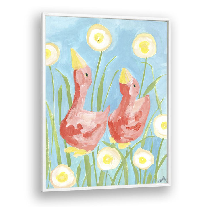 Coral Gees In The Garden By Ania Zwara Kids Room Paintings Kids Room Wallart in White Plain Frame