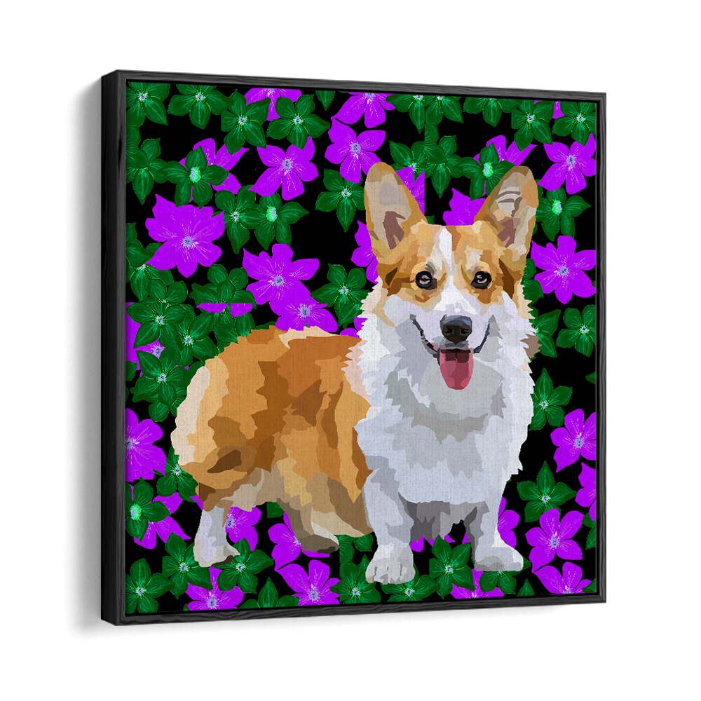 Corgi In Flowers By Lynnda Rakos Pop Art Paintings Pop Art Prints in Black Floater Frame