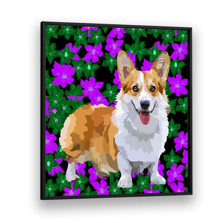 Corgi In Flowers By Lynnda Rakos Pop Art Paintings Pop Art Prints in Black Plain Frame